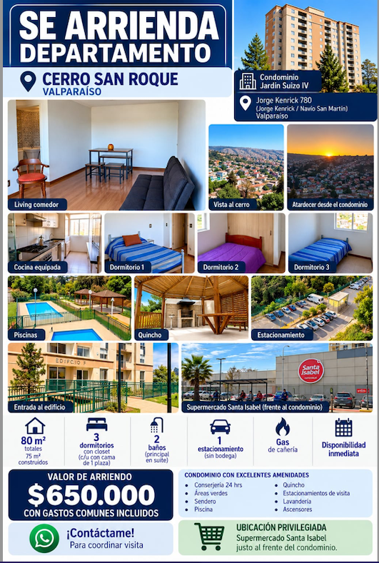Excelente departamento en condominio, amplios espacios, excelente vista.